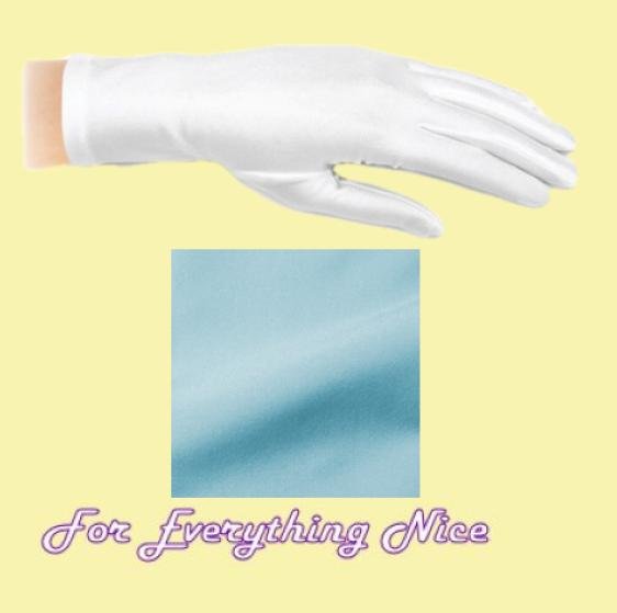 Image 0 of Aqua Shiny Satin Plain Simple Wedding Wrist Length Gloves Pair Set
