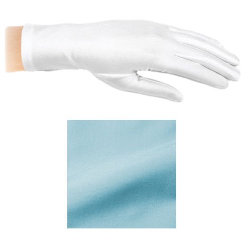 Image 1 of Aqua Shiny Satin Plain Simple Wedding Wrist Length Gloves Pair Set