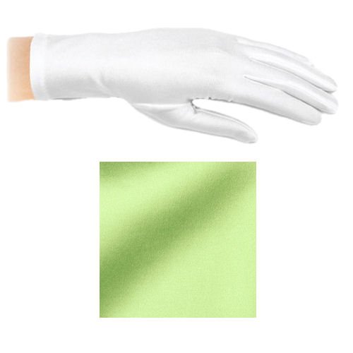 Image 1 of Lime Green Shiny Satin Plain Simple Wedding Wrist Length Gloves Pair Set