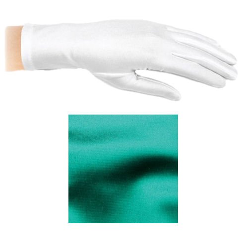 Image 1 of Hunter Green Shiny Satin Plain Simple Wedding Wrist Length Gloves Pair Set