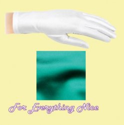Hunter Green Shiny Satin Plain Simple Wedding Wrist Length Gloves Pair Set