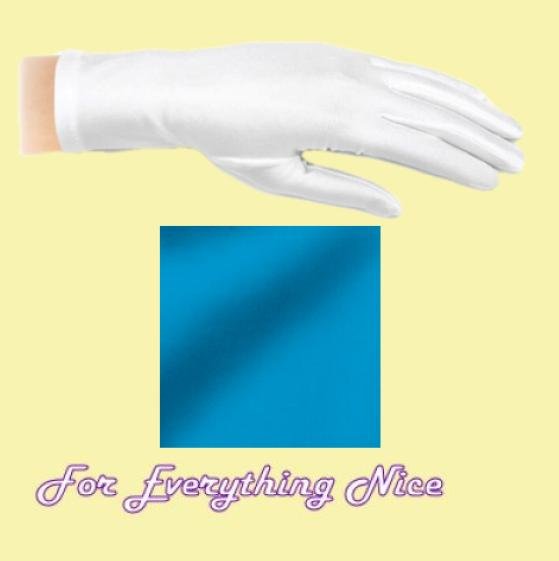 Image 0 of Turquoise Shiny Satin Plain Simple Wedding Wrist Length Gloves Pair Set