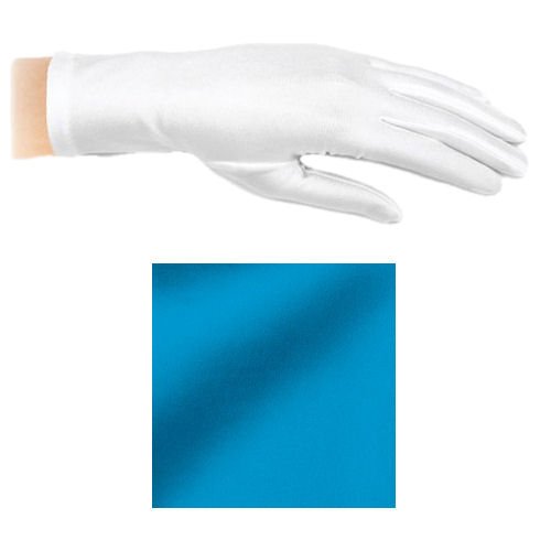 Image 1 of Turquoise Shiny Satin Plain Simple Wedding Wrist Length Gloves Pair Set