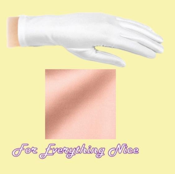 Image 0 of Peach Shiny Satin Plain Simple Wedding Wrist Length Gloves Pair Set