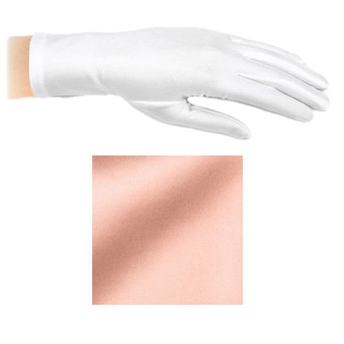 Image 1 of Peach Shiny Satin Plain Simple Wedding Wrist Length Gloves Pair Set