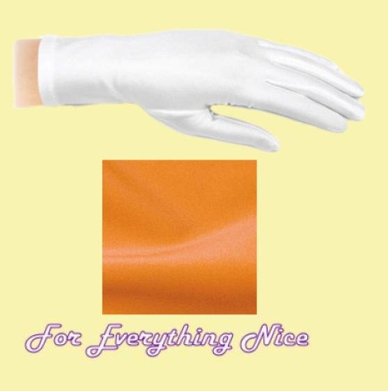 Image 0 of Tangerine Orange Shiny Satin Plain Simple Wedding Wrist Length Gloves Pair Set