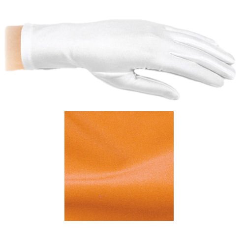 Image 1 of Tangerine Orange Shiny Satin Plain Simple Wedding Wrist Length Gloves Pair Set