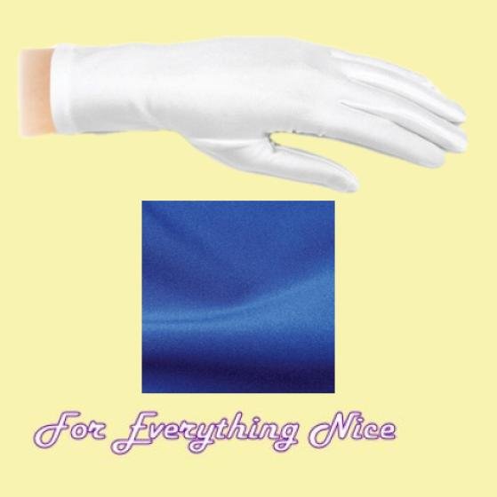 Image 0 of Royal Blue Shiny Satin Plain Simple Wedding Wrist Length Gloves Pair Set