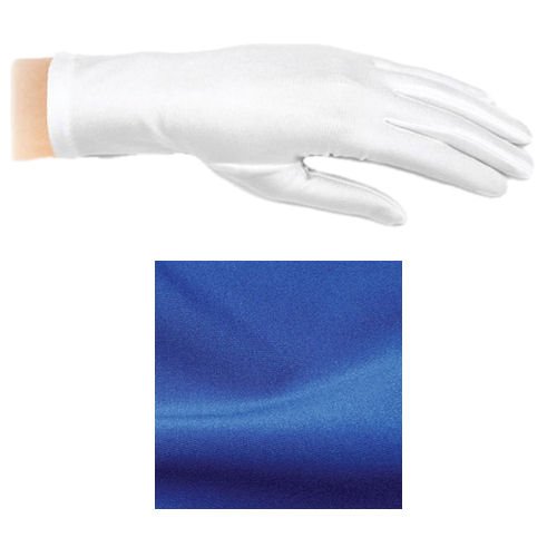 Image 1 of Royal Blue Shiny Satin Plain Simple Wedding Wrist Length Gloves Pair Set
