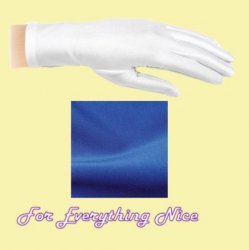 Royal Blue Shiny Satin Plain Simple Wedding Wrist Length Gloves Pair Set