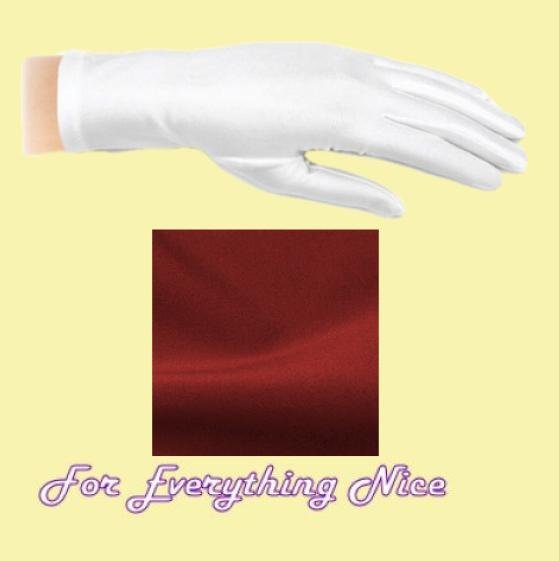 Image 0 of Burgundy Wine Shiny Satin Plain Simple Wedding Wrist Length Gloves Pair Set