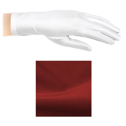 Image 1 of Burgundy Wine Shiny Satin Plain Simple Wedding Wrist Length Gloves Pair Set