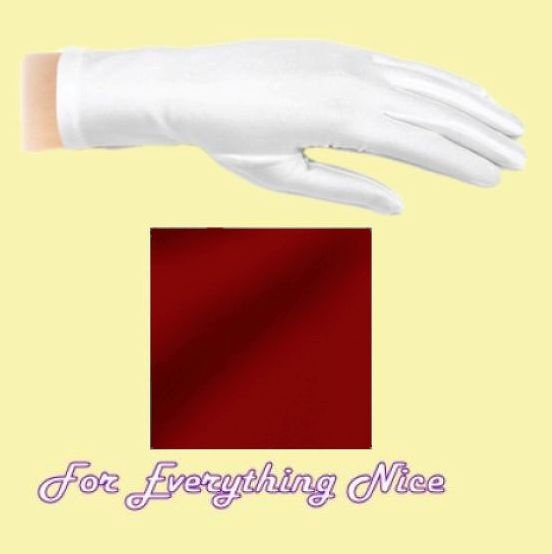 Image 0 of Berry Shiny Satin Plain Simple Wedding Wrist Length Gloves Pair Set