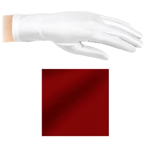 Image 1 of Berry Shiny Satin Plain Simple Wedding Wrist Length Gloves Pair Set