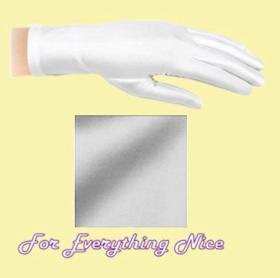 Image 0 of Light Silver Shiny Satin Plain Simple Wedding Wrist Length Gloves Pair Set