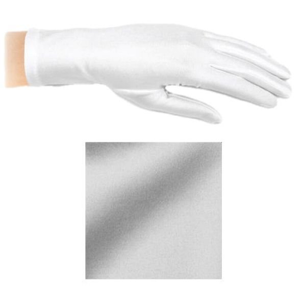 Image 1 of Light Silver Shiny Satin Plain Simple Wedding Wrist Length Gloves Pair Set