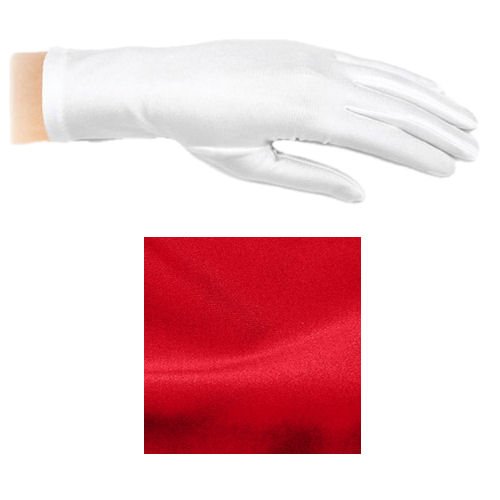 Image 1 of Scarlet Red Shiny Satin Plain Simple Wedding Wrist Length Gloves Pair Set