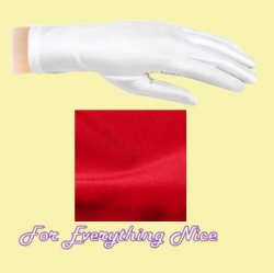 Scarlet Red Shiny Satin Plain Simple Wedding Wrist Length Gloves Pair Set