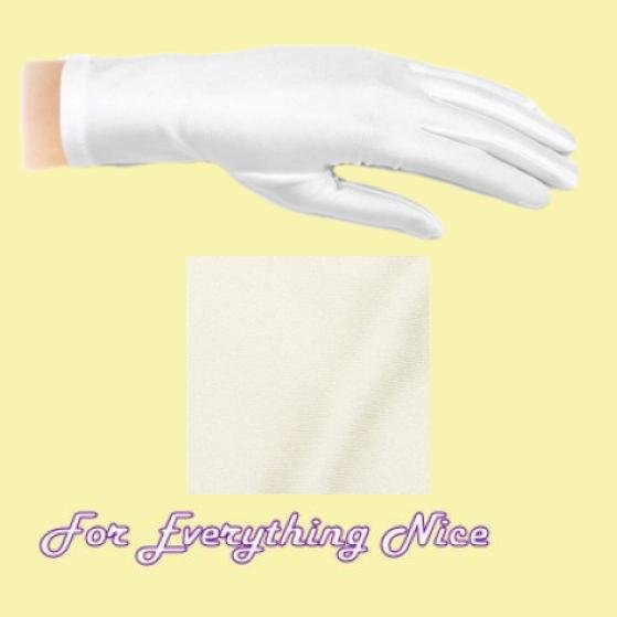 Image 0 of Light Ivory Shiny Satin Plain Simple Wedding Wrist Length Gloves Pair Set