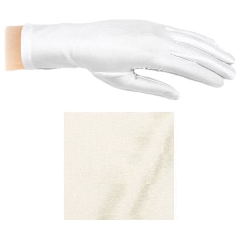 Image 1 of Light Ivory Shiny Satin Plain Simple Wedding Wrist Length Gloves Pair Set