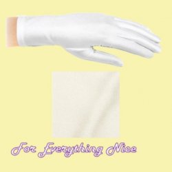 Light Ivory Shiny Satin Plain Simple Wedding Wrist Length Gloves Pair Set