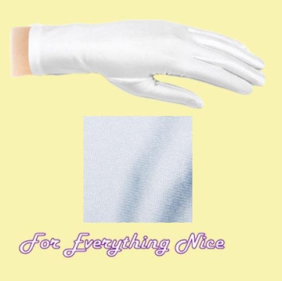 Image 0 of Pastel Blue Shiny Satin Plain Simple Wedding Wrist Length Gloves Pair Set