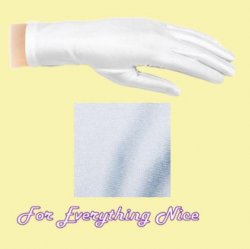 Pastel Blue Shiny Satin Plain Simple Wedding Wrist Length Gloves Pair Set