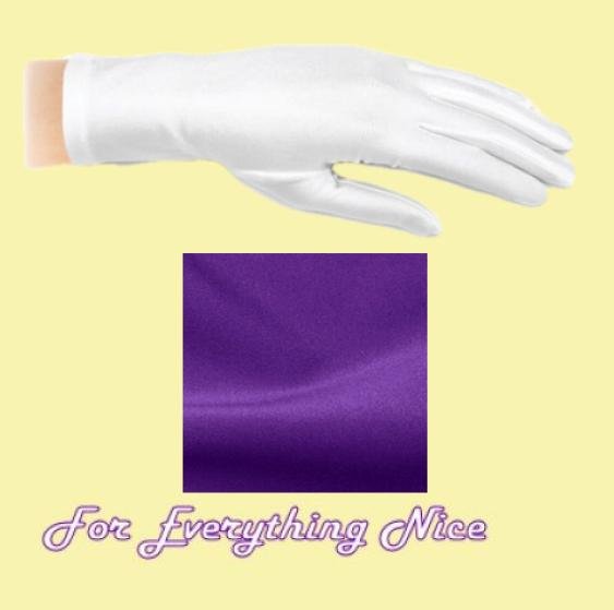 Image 0 of Deep Purple Shiny Satin Plain Simple Wedding Wrist Length Gloves Pair Set