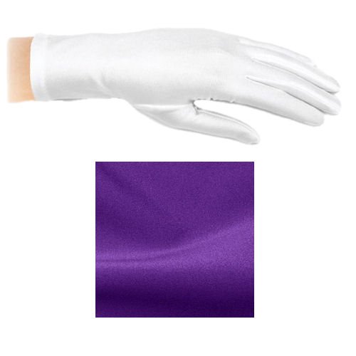 Image 1 of Deep Purple Shiny Satin Plain Simple Wedding Wrist Length Gloves Pair Set