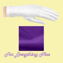 Deep Purple Shiny Satin Plain Simple Wedding Wrist Length Gloves Pair Set