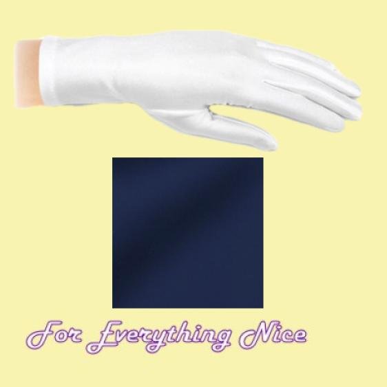 Image 0 of Navy Blue Shiny Satin Plain Simple Wedding Wrist Length Gloves Pair Set