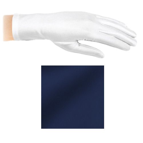 Image 1 of Navy Blue Shiny Satin Plain Simple Wedding Wrist Length Gloves Pair Set