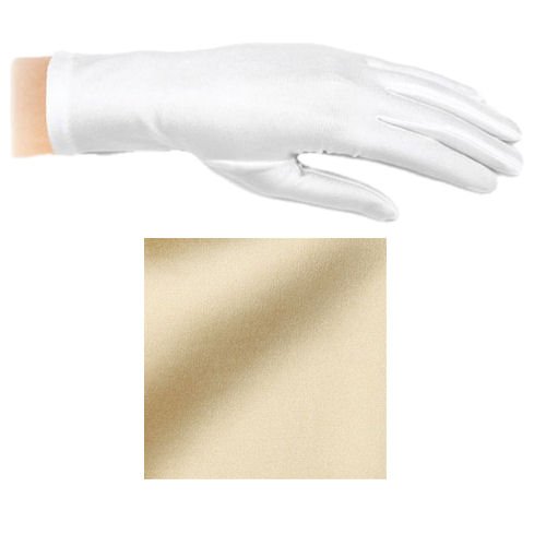 Image 1 of Light Gold Shiny Satin Plain Simple Wedding Wrist Length Gloves Pair Set