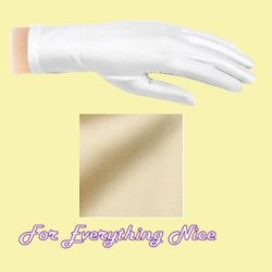 Light Gold Shiny Satin Plain Simple Wedding Wrist Length Gloves Pair Set