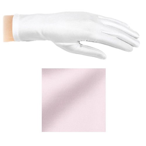 Image 1 of Pale Pink Shiny Satin Plain Simple Wedding Wrist Length Gloves Pair Set