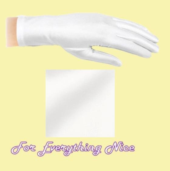 Image 0 of Diamond White Shiny Satin Plain Simple Wedding Wrist Length Gloves Pair Set