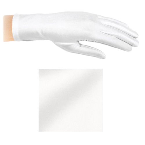 Image 1 of Diamond White Shiny Satin Plain Simple Wedding Wrist Length Gloves Pair Set