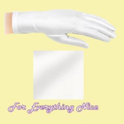 Diamond White Shiny Satin Plain Simple Wedding Wrist Length Gloves Pair Set