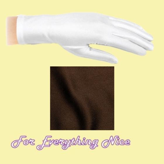 Image 0 of Chocolate Brown Shiny Satin Plain Simple Wedding Wrist Length Gloves Pair Set