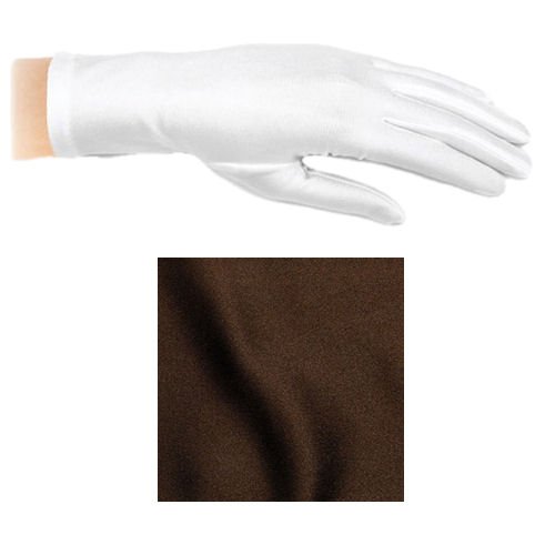 Image 1 of Chocolate Brown Shiny Satin Plain Simple Wedding Wrist Length Gloves Pair Set