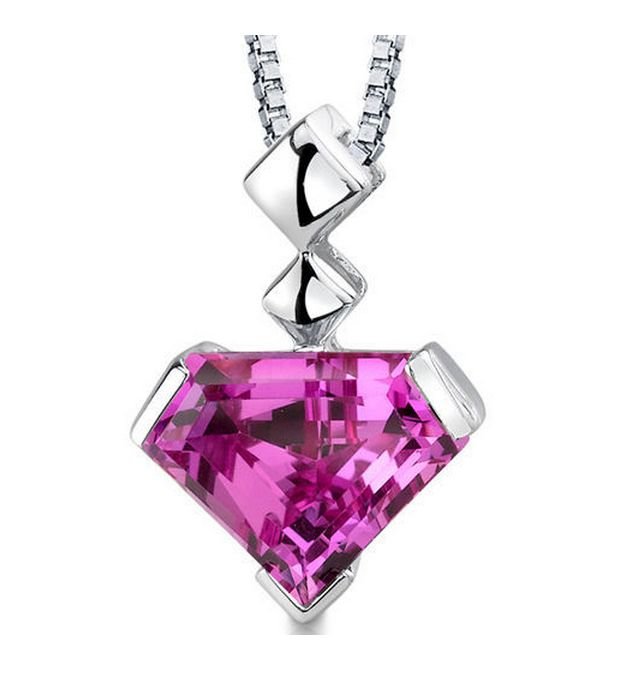 Image 1 of Pink Sapphire Superman Cut Modern Sterling Silver Pendant