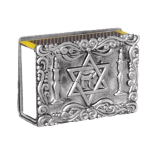 Image 1 of Star of David Symbolism II Judaism Themed Antiqued Pewter Matchbox Holder