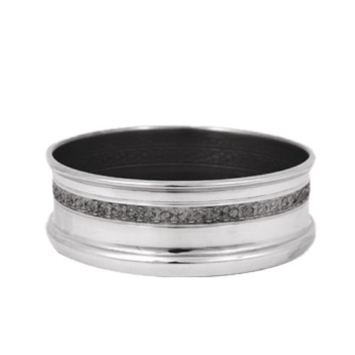 Image 1 of Engraveable Embossed Banded Stylish Pewter Wine Bottle Coaster