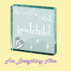 Worlds Cutest Godchild Themed Glass Pewter Motif Square Paper Weight Souvenir