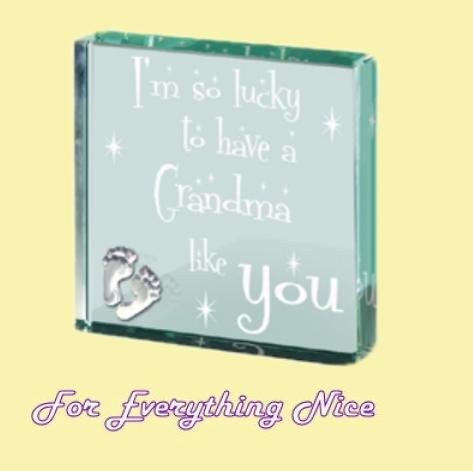 Image 0 of Grandma Themed Glass Pewter Motif Square Paper Weight Souvenir
