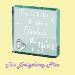 Grandma Themed Glass Pewter Motif Square Paper Weight Souvenir