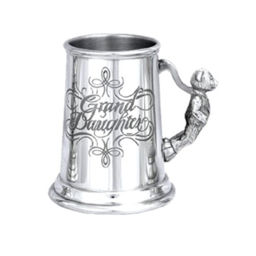 Image 1 of Granddaughter Themed Teddy Bear Handle Stylish Pewter Childs Keepsake Cup