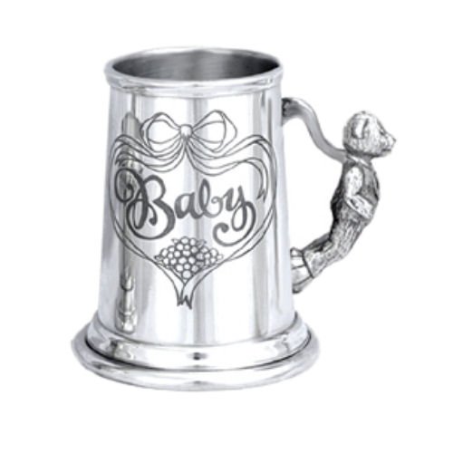 Image 1 of Baby Themed Teddy Bear Handle Stylish Pewter Childs Keepsake Cup