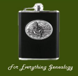 Leather Bound Black 6oz Scottish Bagpiper Pewter Motif Flask