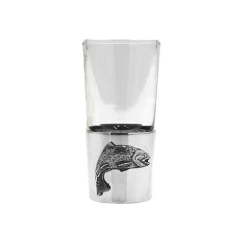 Image 1 of Trout Themed Single Stylish Pewter Base 1oz Shot Glass